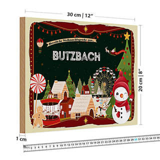 Holzschild Weihnachten Grüße BUTZBACH 30x20cm