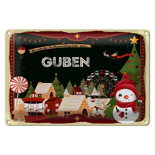 Blechschild Weihnachten Grüße aus GUBEN 30x20cm