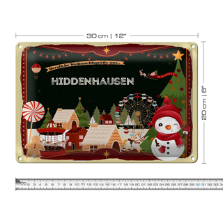 Blechschild Weihnachten Grüße HIDDENHAUSEN 30x20cm