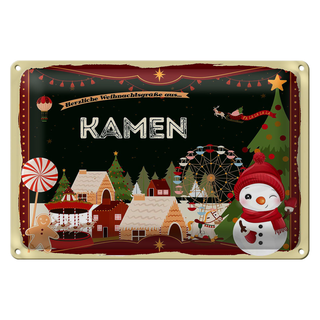 Blechschild Weihnachten Grüße aus KAMEN 30x20cm