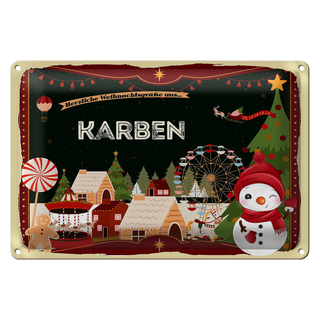 Blechschild Weihnachten Grüße aus KARBEN 30x20cm