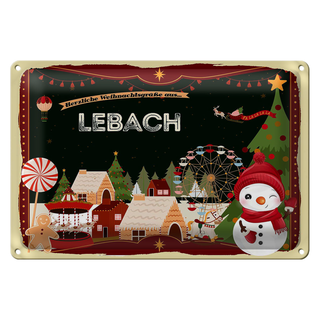 Blechschild Weihnachten Grüße aus LEBACH 30x20cm