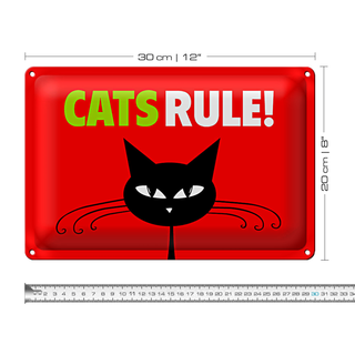 Blechschild Spruch 30x20cm Cats rule Katze