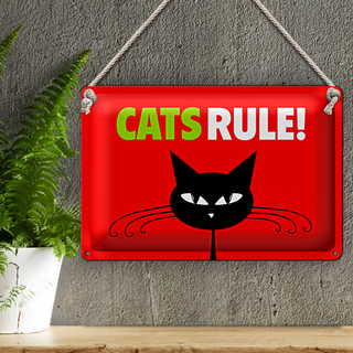 Blechschild Spruch 30x20cm Cats rule Katze