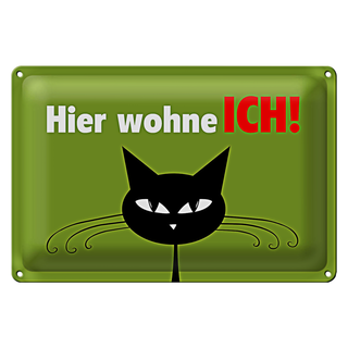 Blechschild Katzenliebhaber 30x20cm Katze hier wohne ich