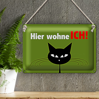 Blechschild Katzenliebhaber 30x20cm Katze hier wohne ich
