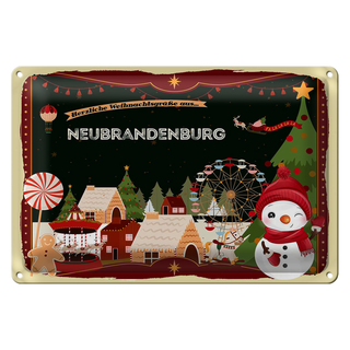 Blechschild Weihnachten Grüße aus NEUBRANDENBURG 30x20cm