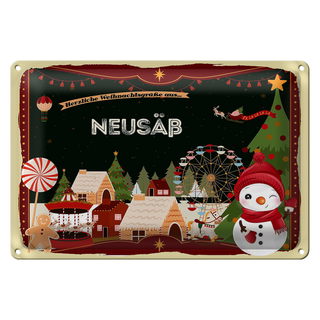 Blechschild Weihnachten Grüße aus NEUSÄß 30x20cm