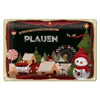 Blechschild Weihnachten Grüße aus PLAUEN 30x20cm