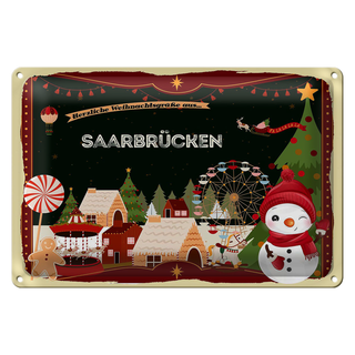 Blechschild Weihnachten Grüße SAARBRÜCKEN 30x20cm