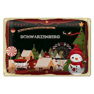 Blechschild Weihnachten Grüße aus SCHWARZENBERG 30x20cm