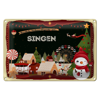 Blechschild Weihnachten Grüße aus SINGEN 30x20cm