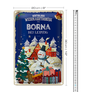 Blechschild Weihnachtsgrüße BORNA bei Leipzig 20x30cm