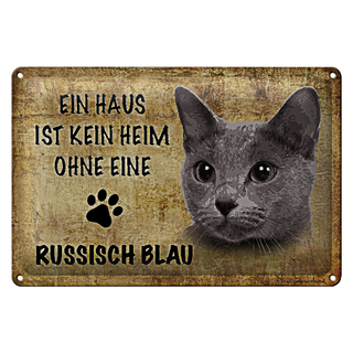 Blechschild Spruch 30x20cm russisch blau Katze