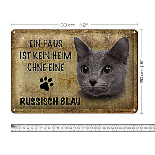 Blechschild Spruch 30x20cm russisch blau Katze