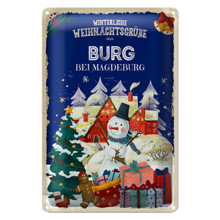 Blechschild Weihnachtsgrüße aus BURG bei MAGDEBURG 20x30cm