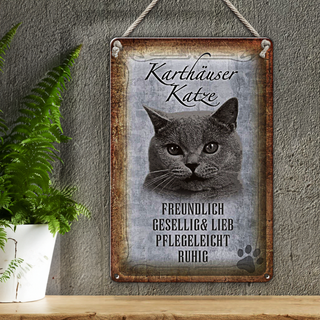 Blechschild Spruch 20x30cm Karthäuser Katze lieb