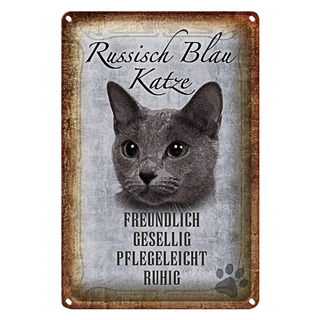 Blechschild Spruch 20x30cm russisch blau Katze