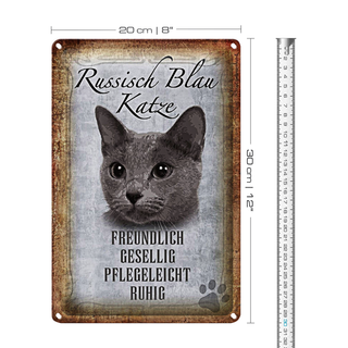 Blechschild Spruch 20x30cm russisch blau Katze