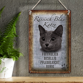 Blechschild Spruch 20x30cm russisch blau Katze
