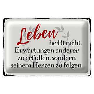 Blechschild Spruch 30x20cm Leben Erwartungen Herz