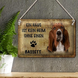 Blechschild Bassett 30x20cm Haus ist kein Heim ohne