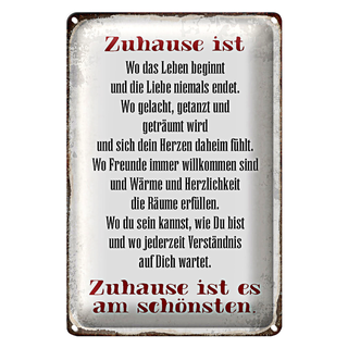 Blechschild Spruch 20x30cm Zuhause ist am schönsten