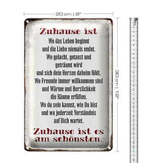 Blechschild Spruch 20x30cm Zuhause ist am schönsten