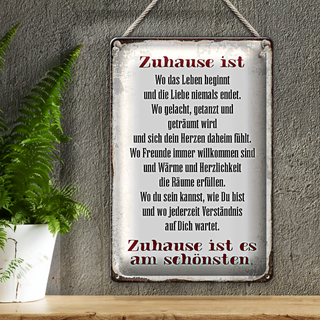 Blechschild Spruch 20x30cm Zuhause ist am schönsten
