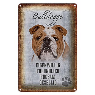 Blechschild Spruch 20x30cm Bulldogge Hund gesellig