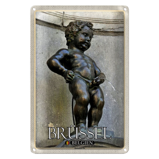 Blechschild Reise 20x30cm Brüssel Belgien Manneken Pis