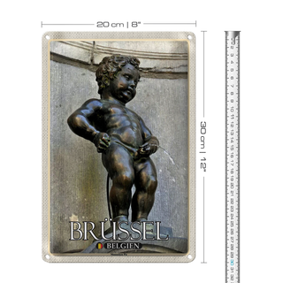 Blechschild Reise 20x30cm Brüssel Belgien Manneken Pis