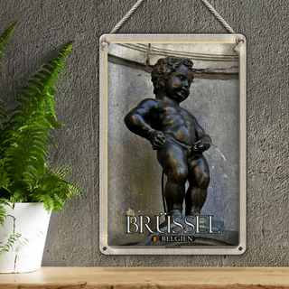 Blechschild Reise 20x30cm Brüssel Belgien Manneken Pis