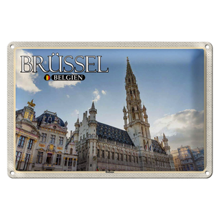 Blechschild Reise 30x20cm Brüssel Belgien Rathaus Wolken