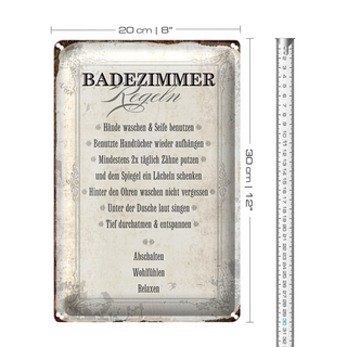 Blechschild Spruch 20x30cm Badezimmer Regeln Haus