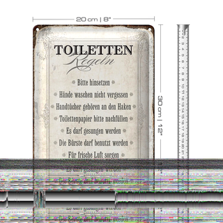 Blechschild Spruch 20x30cm Toiletten Regeln Haus