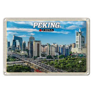 Blechschild Reise 30x20cm Peking China Stadt Hochhäuser Skyline