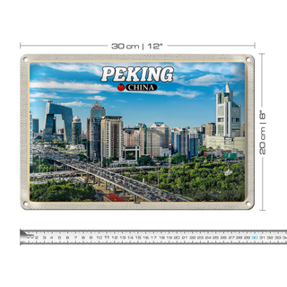 Blechschild Reise 30x20cm Peking China Stadt Hochhäuser Skyline