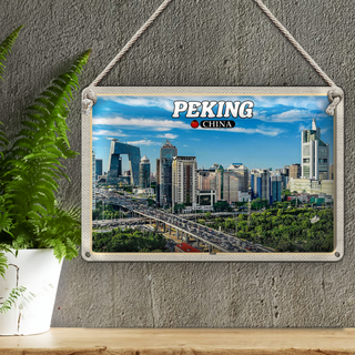 Blechschild Reise 30x20cm Peking China Stadt Hochhäuser Skyline
