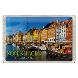 Blechschild Reise 30x20cm Kopenhagen Dänemark Altstadt Boote