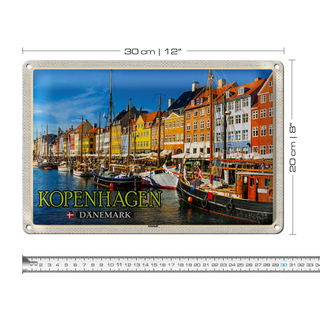 Blechschild Reise 30x20cm Kopenhagen Dänemark Altstadt Boote