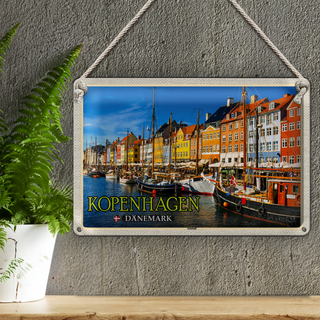 Blechschild Reise 30x20cm Kopenhagen Dänemark Altstadt Boote