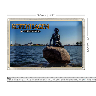 Blechschild Reise 30x20cm Kopenhagen Dänemark kleine Meerjungfrau