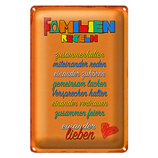 Blechschild Spruch 20x30cm Familien Regeln