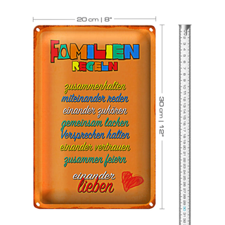 Blechschild Spruch 20x30cm Familien Regeln