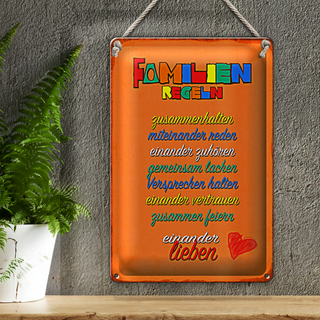 Blechschild Spruch 20x30cm Familien Regeln