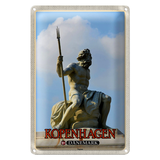 Blechschild Reise 20x30cm Kopenhagen Dänemark Neptun Statue