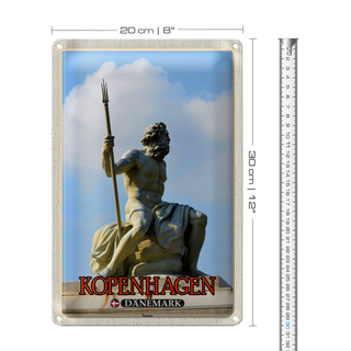 Blechschild Reise 20x30cm Kopenhagen Dänemark Neptun Statue