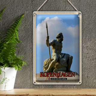 Blechschild Reise 20x30cm Kopenhagen Dänemark Neptun Statue