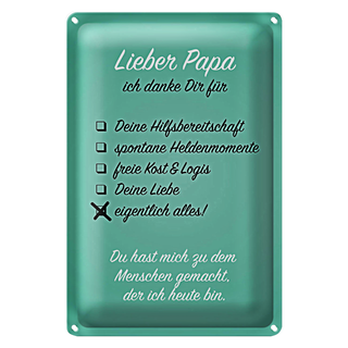 Blechschild Spruch 20x30cm Lieber Papa ich danke